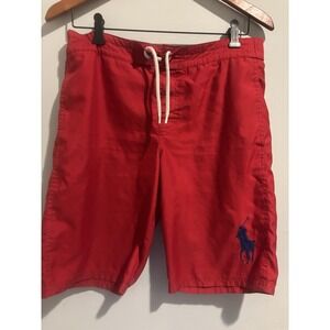 Polo Ralph Lauren Swim Trunk Suit Boys Board Shorts Red Blue Logo‎ Large (14-16)